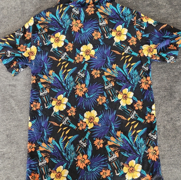 Coca-Cola Hawaiian Tropical Shirt Mens L Bright Hibiscus Floral Summer Beach VTG - Picture 2 of 9